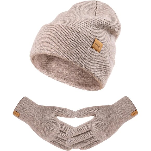 Stylish Beanie & Touchscreen Gloves Set for Cold Weather - Fleece Lined Comfort - Picture 1 of 6